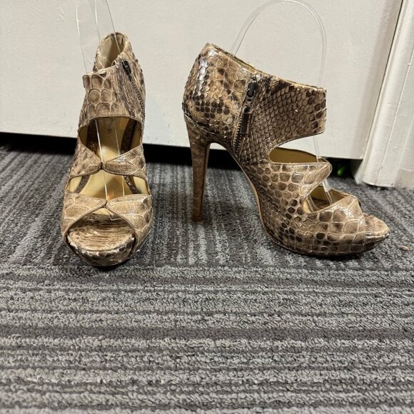 Alexandre Birman snake print knotted strappy stiletto heels.  Leather. - Picture 1 of 7